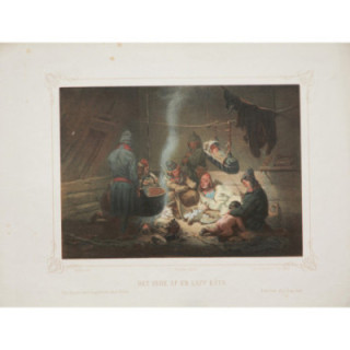 HÖCKERT, J.F.  Det inre af en Lapp-kåta. Das Innere einer Lappländischen Hütte. Interior of al Lap hut